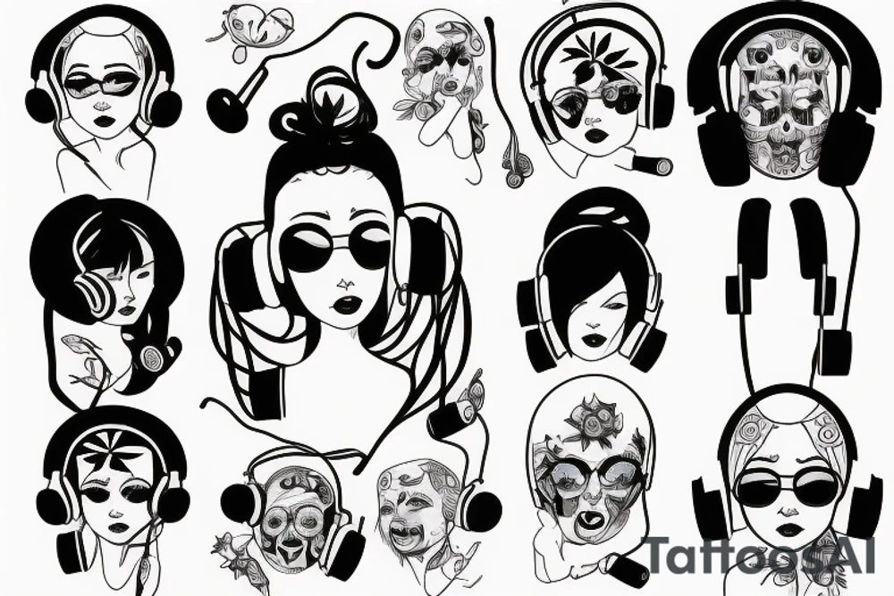 hot angel with headphones tattoo idea