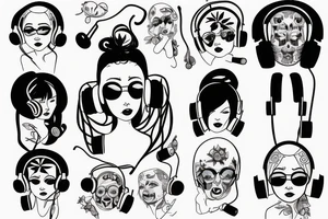 hot angel with headphones tattoo idea