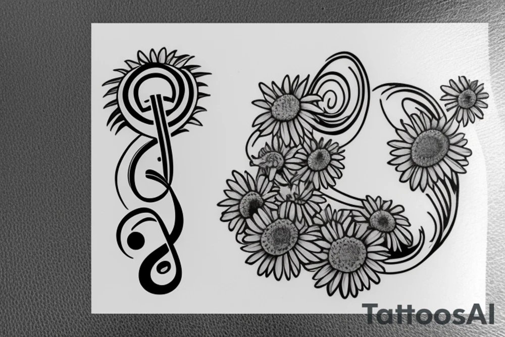 A daisy with the stem being turned into a treble clef tattoo idea A daisy with the stem being turned into a treble clef tattoo idea