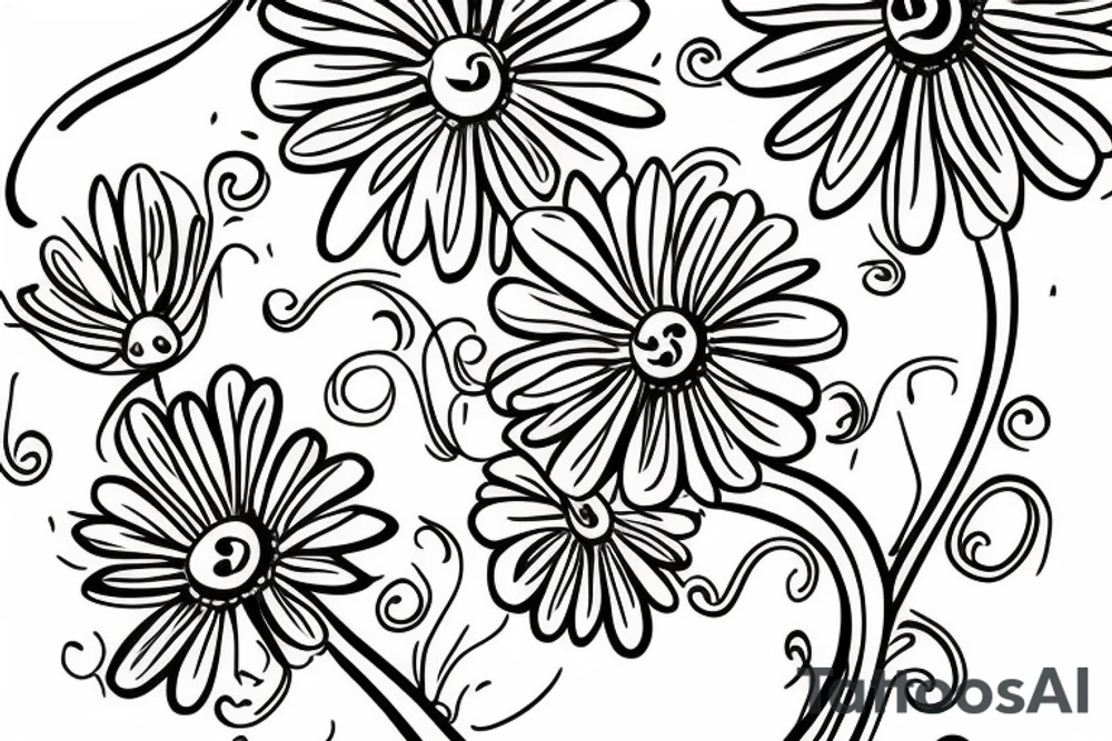A daisy with the stem being turned into a treble clef tattoo idea