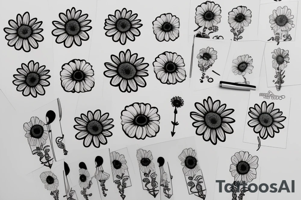 A daisy with the stem being turned into a treble clef tattoo idea