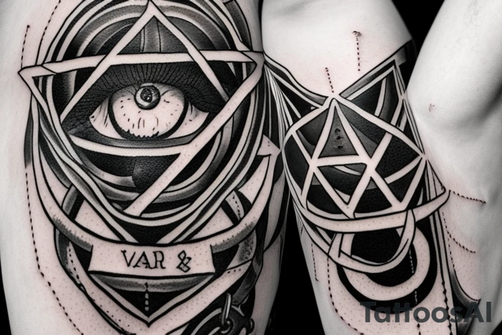 Three links of a chain atop the center link sits the all seeing eye and below the three links sits a banner which reads "valar morghulis" tattoo idea
