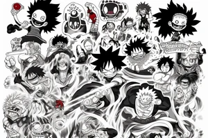 My hero academia with luffy one piece gum gum arms attacking a fire elemental tattoo idea