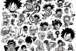 My hero academia with luffy one piece gum gum arms attacking a fire elemental tattoo idea