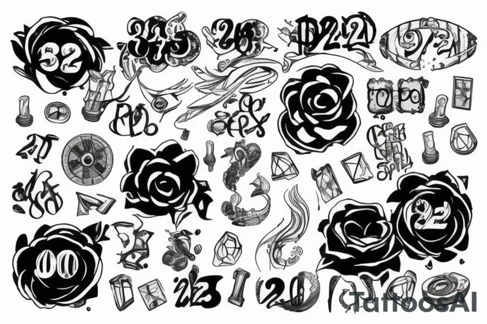the numbers 2, 2, 22 in a cool design tattoo idea