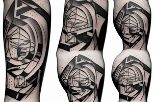 Mechanic part with abstract part tattoo moving on elbow tattoo idea