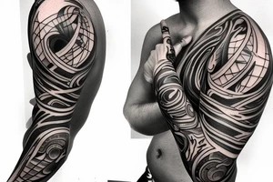 Mechanic with abstract tattoo moving on elbow tattoo idea