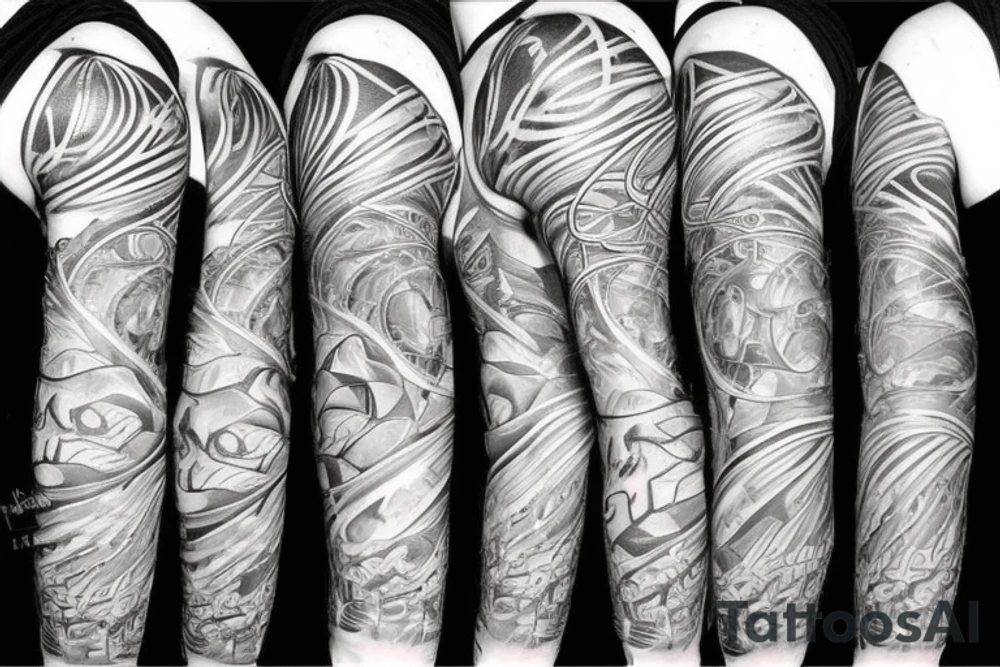 Mechanic with abstract tattoo moving on elbow tattoo idea