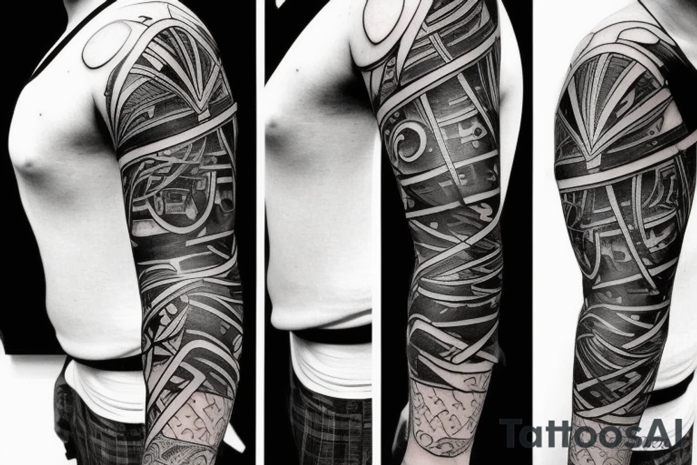 Mechanic with abstract tattoo moving on elbow tattoo idea
