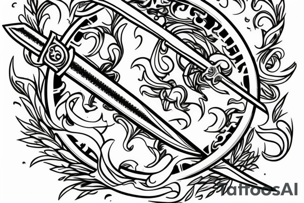 Sword surrounded by laurel and clouds. tattoo idea
