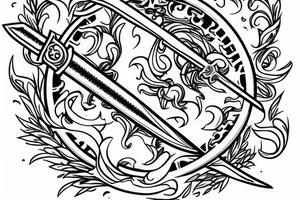 Sword surrounded by laurel and clouds. tattoo idea