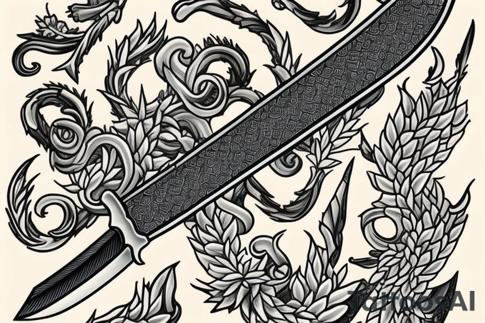 Sword surrounded by laurel and clouds. tattoo idea