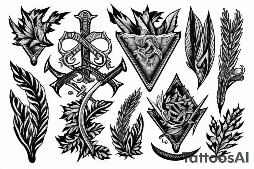 Sword with leaves tattoo idea