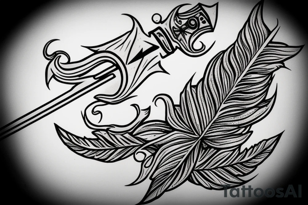 Sword with leaves and clouds. tattoo idea