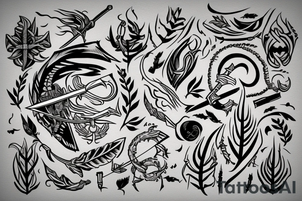 Sword with leaves and clouds. tattoo idea
