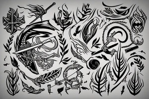 Sword with leaves and clouds. tattoo idea