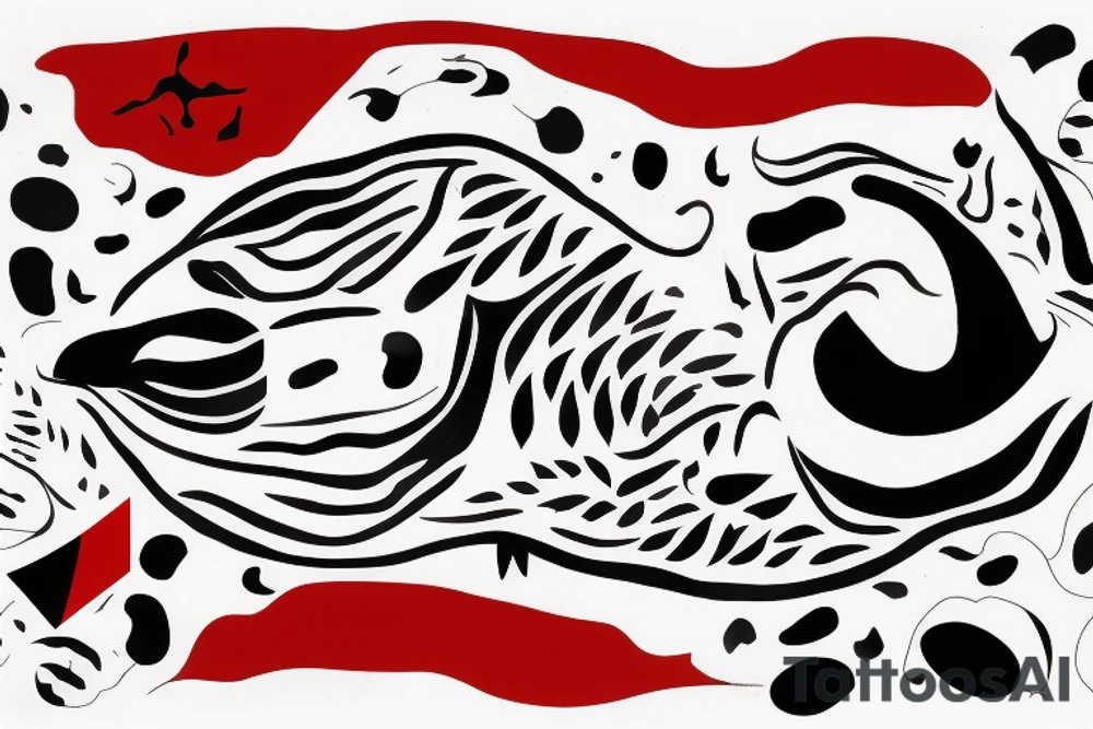 Orca, in the colour of the Norwegian flag, with the date 30.12.21 hidden within it and the coordinates 69°54'N 21°06'E also hidden within it. tattoo idea
