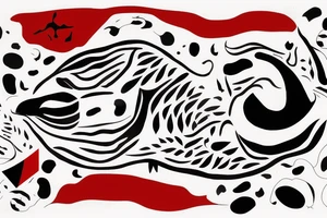 Orca, in the colour of the Norwegian flag, with the date 30.12.21 hidden within it and the coordinates 69°54'N 21°06'E also hidden within it. tattoo idea