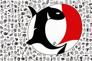 Orca, in the colour of the Norwegian flag, with the date 30.12.21 hidden within it and the coordinates 69°54'N 21°06'E also hidden within it. tattoo idea