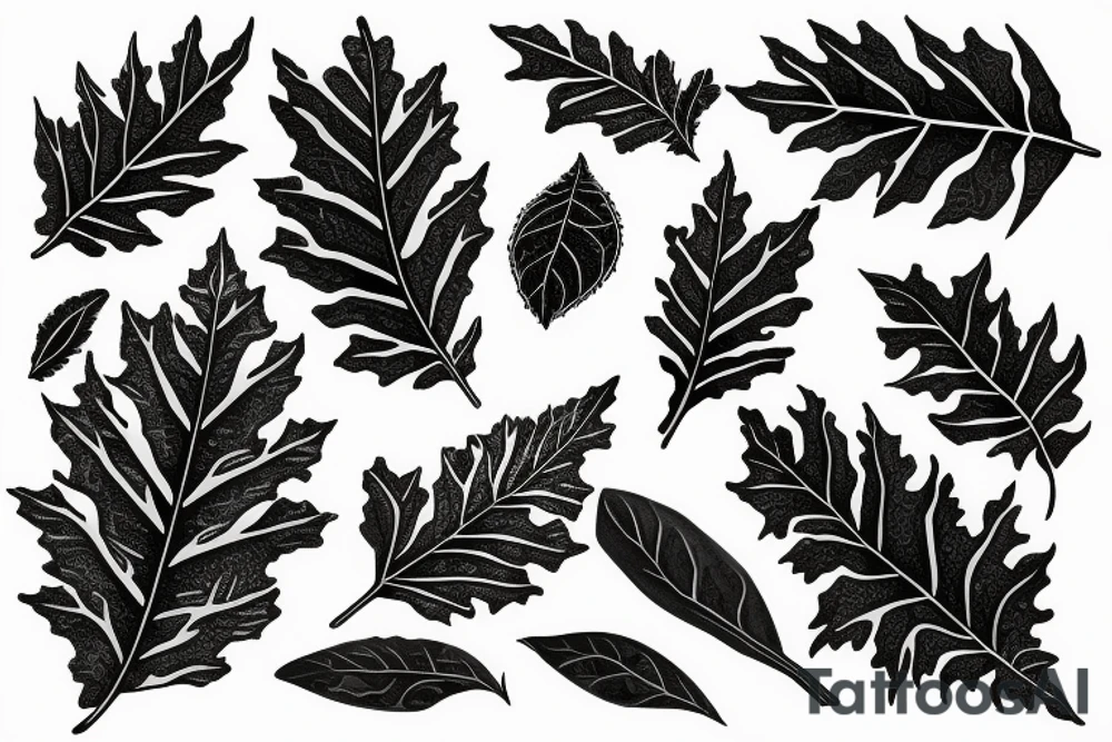oak leaves that go from collarbone to hip tattoo idea