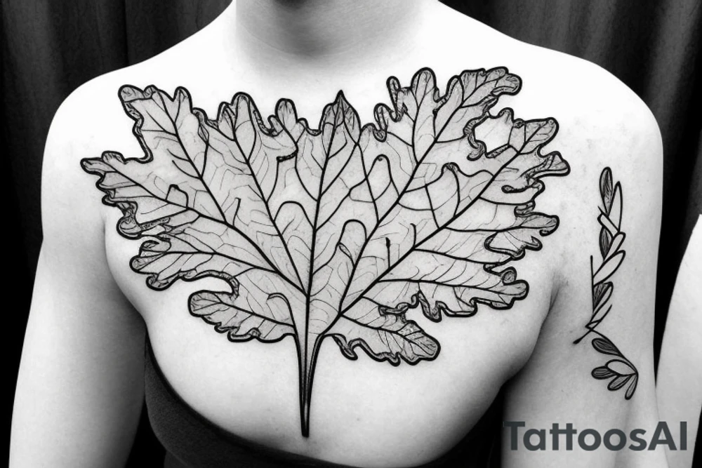 oak leaves that go from collarbone to hip tattoo idea