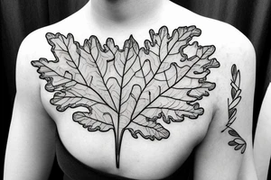 oak leaves that go from collarbone to hip tattoo idea