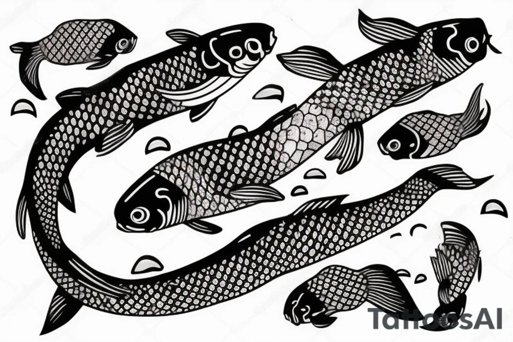Koi fish that swims up the stream as a design for the arm tattoo idea