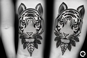 Tiger looking through leaves tattoo idea