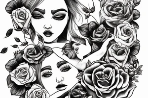 older female self hugging younger self tattoo idea