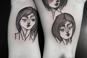 older female self hugging younger self tattoo idea
