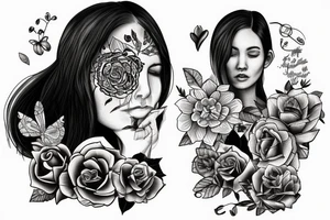 older female self hugging younger self tattoo idea