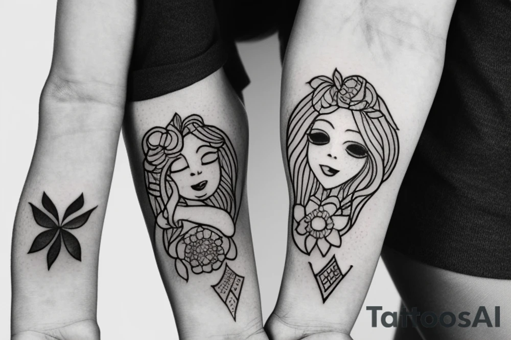 older self hugging younger self tattoo idea