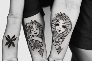 older self hugging younger self tattoo idea