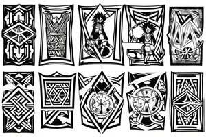 black and white repeating geometric band around arm that has the kingdom hearts crown incorporated in tattoo idea