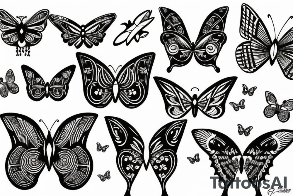 Space themed butterfly, black and white tattoo idea