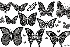 Space themed butterfly, black and white tattoo idea