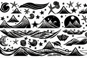 Sea waves under the moonlight and stars tattoo idea
