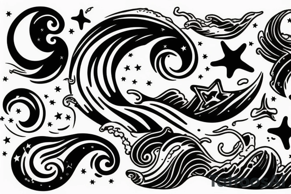 Sea waves under the moonlight and stars tattoo idea Sea waves under the moonlight and stars tattoo idea