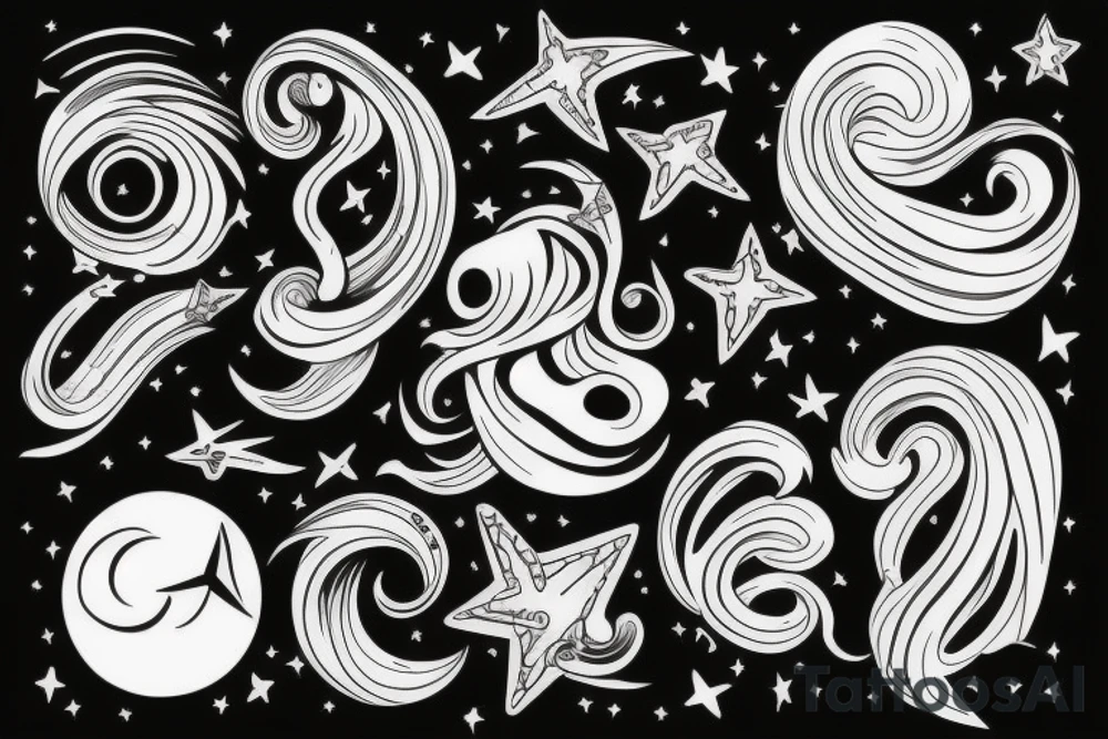 Armband Sea waves under the moonlight and stars tattoo idea