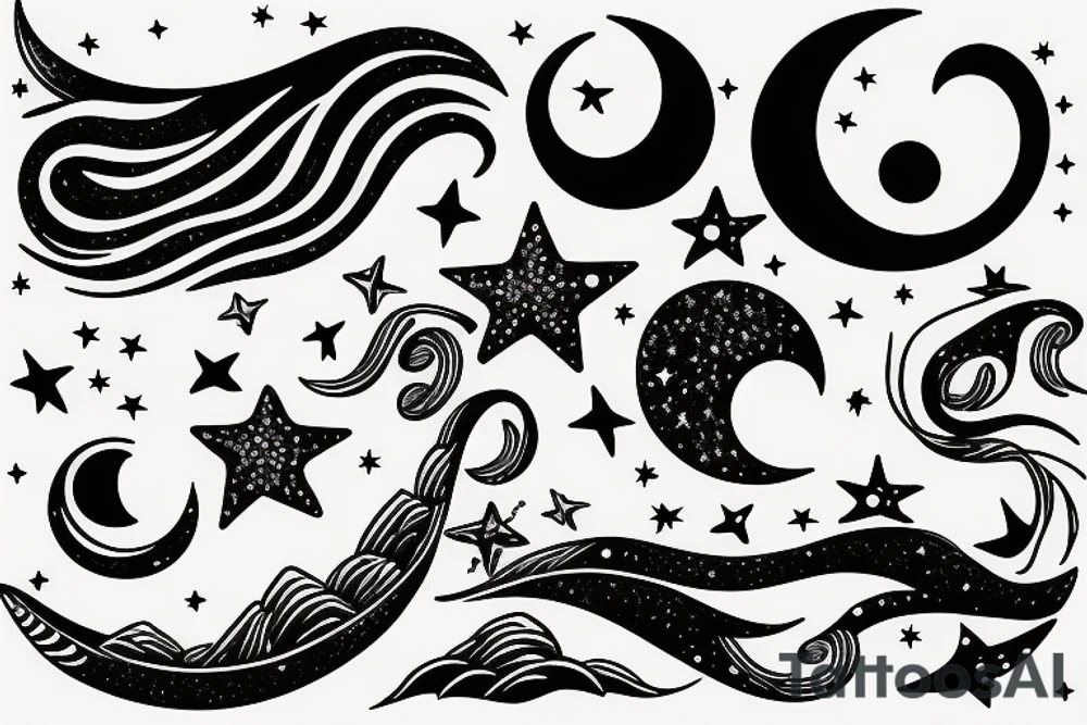 Armband Sea waves under the moonlight and stars tattoo idea Armband Sea waves under the moonlight and stars tattoo idea