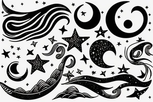 Armband Sea waves under the moonlight and stars tattoo idea
