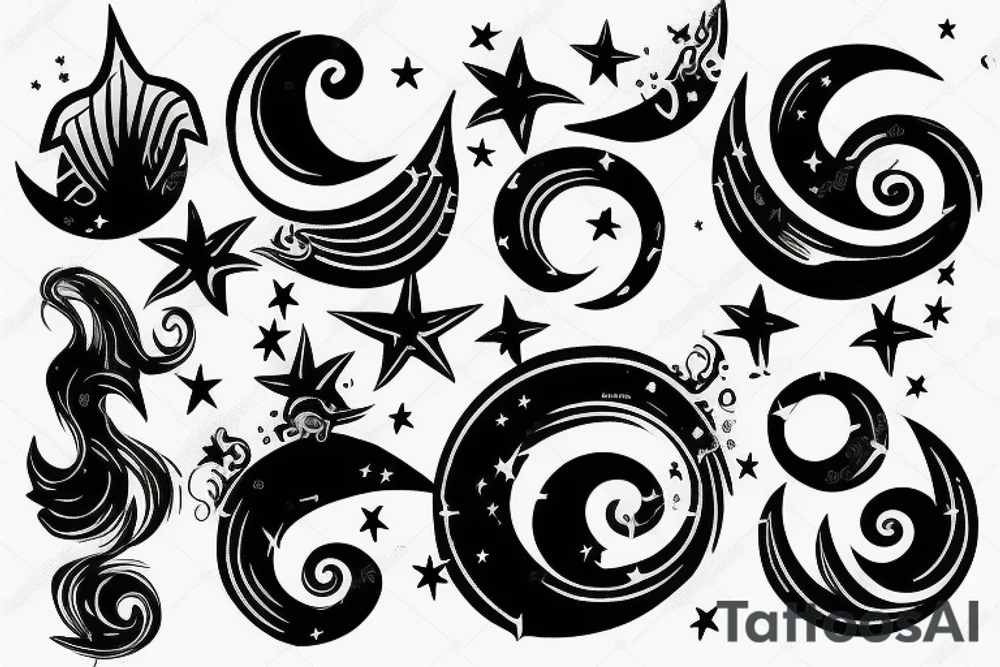 Armband Sea waves under the moonlight and stars tattoo idea