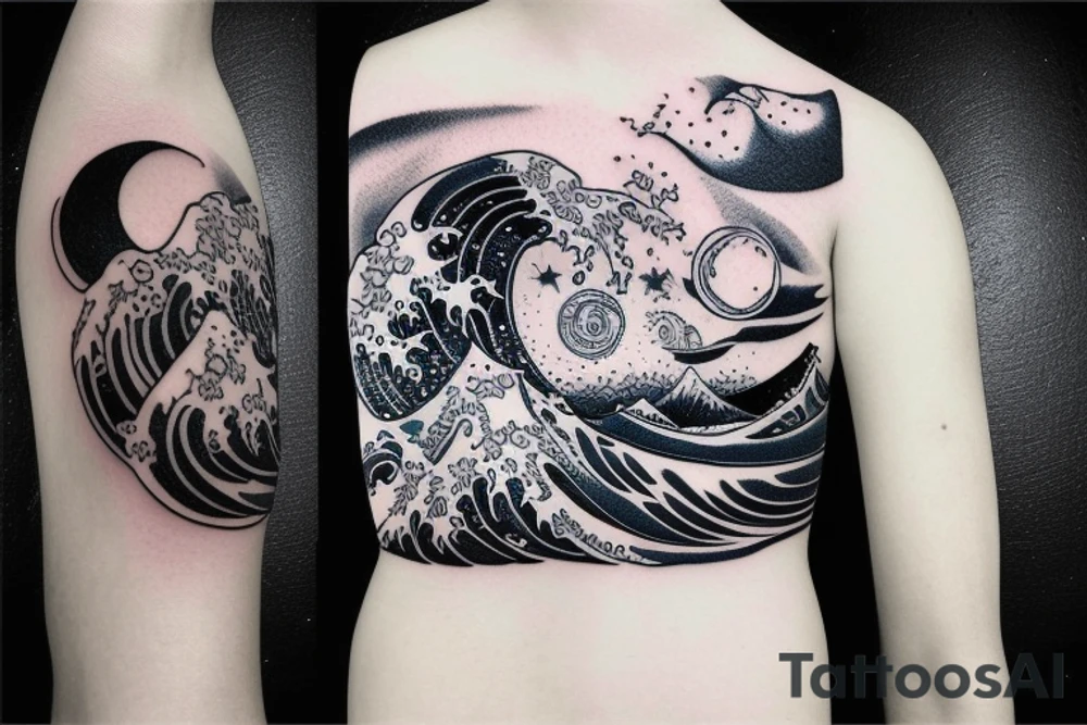 Armband Sea waves under the moonlight and stars tattoo idea
