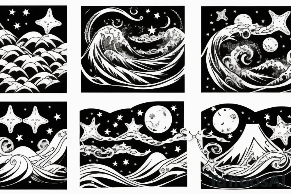 Armband Sea waves under the moonlight and stars tattoo idea