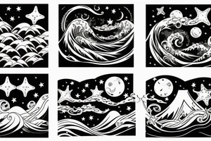 Armband Sea waves under the moonlight and stars tattoo idea