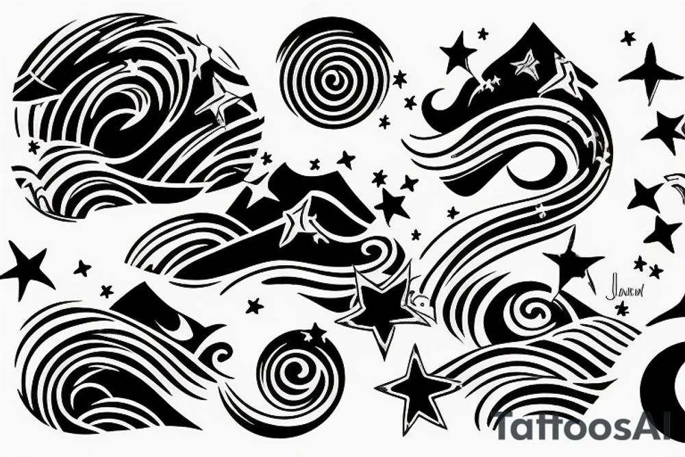 Armband Sea waves under the moonlight and stars tattoo idea