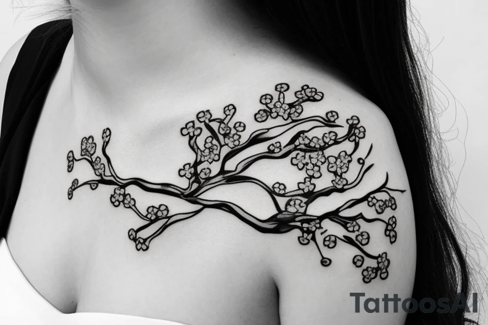 fine line branching cherry blossoms with delicate feminine design elements for sternum placement tattoo idea fine line branching cherry blossoms with delicate feminine design elements for sternum placement tattoo idea