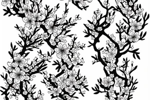 fine line branching cherry blossoms with delicate feminine design elements for sternum placement tattoo idea