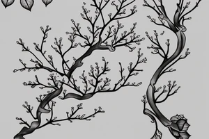 fine line branching cherry blossoms with delicate feminine design elements for sternum placement tattoo idea