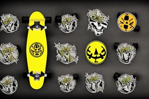 yellow pennywise band symbol in a skateboard tattoo idea